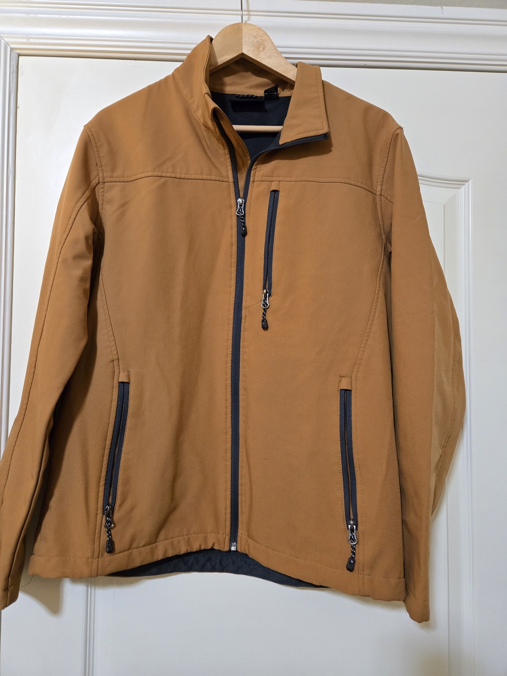 Swiss Tech Men's Caramel Tan Softshell Jacket with Dark Trim